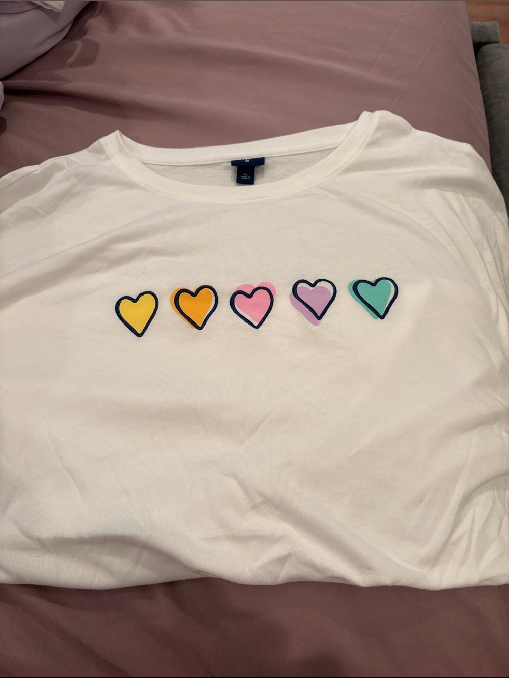Roller Rabbit White Tee with Yellow, Orange, Pink, Purple & Mint Hearts